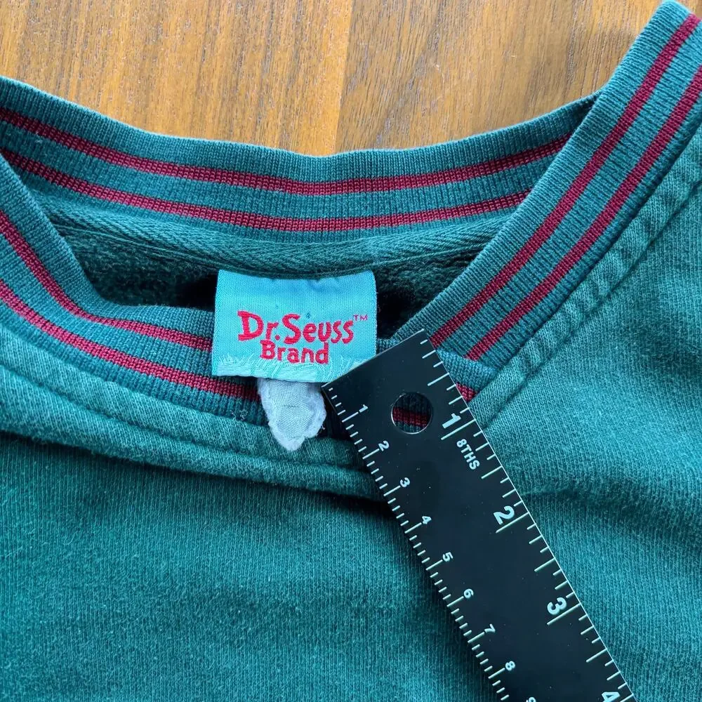 Vintage Dr. Seuss Brand Mister Grinch Embroidered Sweatshirt V Neck Size Unknown - Picture 4 of 7